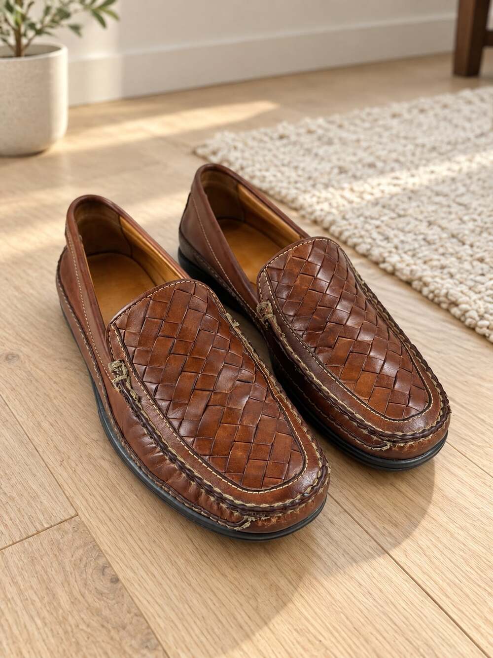 Johnston & Murphy Tidwell Brown Woven Leather Loafers 8 M